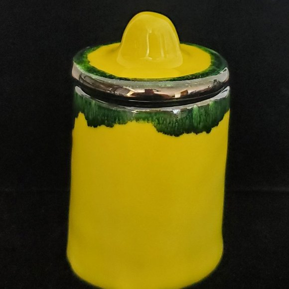 Handmade Small Ceramic Stash Jar in Bright Yellow with a Blue Flower - Picture 5 of 11